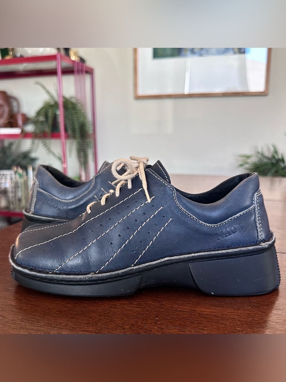 Naot Leather Casual Lace-Up Shoes Navy Bowling Style Square Toe | EU 36 US 5-5.5